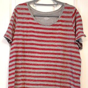 Women's Lane Bryant Short Sleeve Gray and Red Striped Tshirt